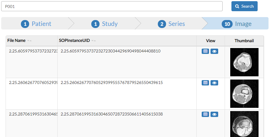 The search results of a series at the image level.